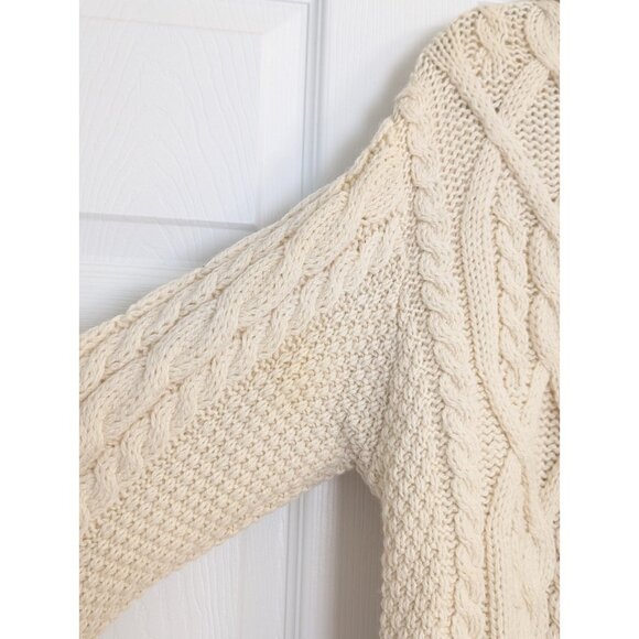 Aran Craft Ivory Merino Wool Zip Cardigan Sweater Cable Knit Fisherman Sz XL - Picture 7 of 11